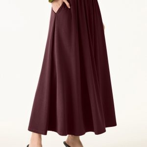 Stretch Cotton Maxi Umbrella Skirt with Pockets