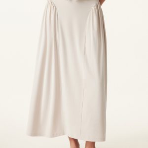 Curved Gathering Flared Midi Skirt with Pockets