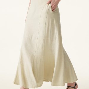 Wrinkle-resistant Cotton-linen Pull-on Midi Skirt