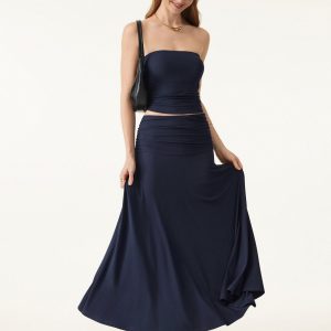 Ultrasoft Mid Rise A-line Ruched Maxi Skirt