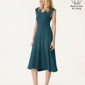 Plantive Flowy V-Neck Flared A-Line Midi Bra Dress