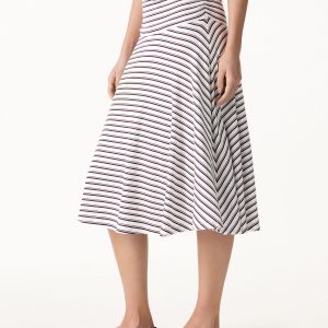Flowy Striped Circle Flare Ruched Midi Skirt