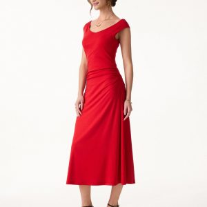 Cooling Lyocell V-Neck Ruched Midi Bra Dress