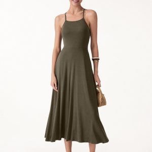 Soft Linen Knit Spaghetti Midi Bra Dress