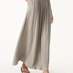 Soft Linen Knit Gathered A-Line Maxi Skirt with Pockets