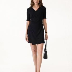 Surplice Ruched Fit-and-Flare Mini Dress
