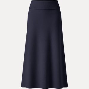 Cozy Ribbed Fold-Down Waistband A-line Maxi Skirt