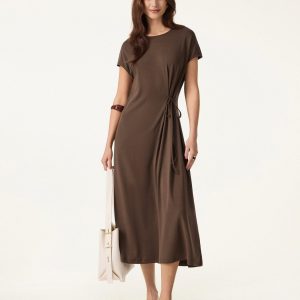Cotton Lyocell Easy Airy Midi Dress with Self-Tie